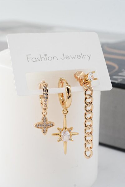 By Zeyna Aksesuar Vip Series Zircon Stone - مجموعة أقراط نسائية مكونة من 3 قط...