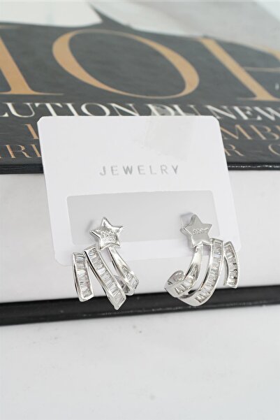 By Zeyna Aksesuar Kadın Vip Seri Baget Zirkon Taşlı Yıldız Model 2'li Küpe Seti