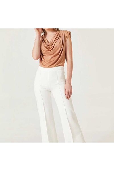 Elizar Moda Beige Degaje Collar Padded Blouse