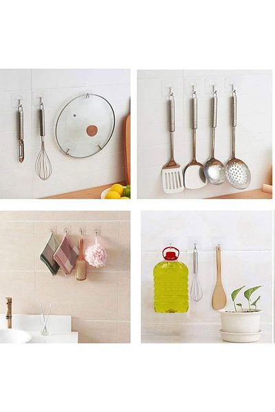 ENASHOP Transparent Kitchen Bathroom Hanger - Self Adhesive, Hooked, 5 Pieces