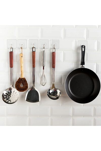 ENASHOP Transparent Kitchen Bathroom Hanger - Self Adhesive, Hooked, 5 Pieces
