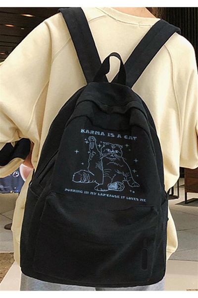 Touz Unisex Karma - A Cat Printed Backpack