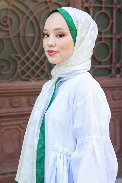 Hint İpek Checkerboard Pattern Monogram Shawl White