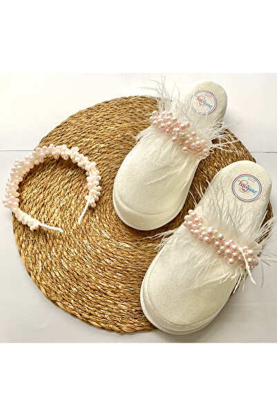 irembaby Anne Lohusa Seti Pembe İncili Tüylü Lohusa Tacı ve Lohusa Terliği Ta...