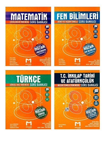 Mozaik Yayınları Mozaik 8.sınıf Matematik Fen Türkçe Inkılap Soru Bankası Seti