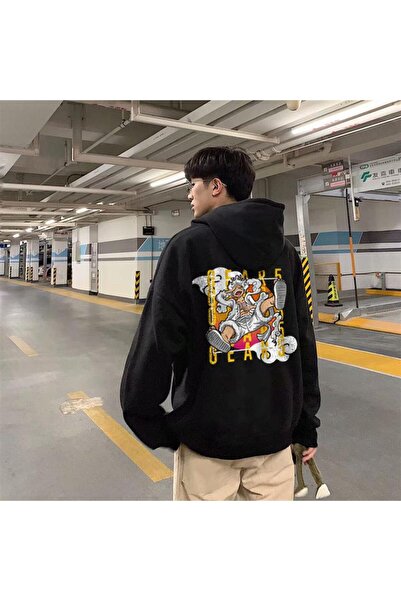 Toum MODAMİR Gear 5 Sırt B مطبوع سويت شيرت أسود للجنسين O قصة فضفاضة K بغطاء رأس