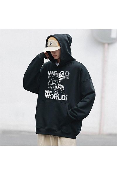 Touz One Piece We Go Printed Μαύρο Φούτερ Unisex Oversize με κουκούλα