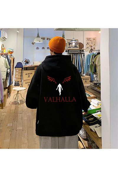 Touz Φούτερ Y2k Valhalla με στάμπα μαύρου χρώματος Unisex Oversize με κουκούλα