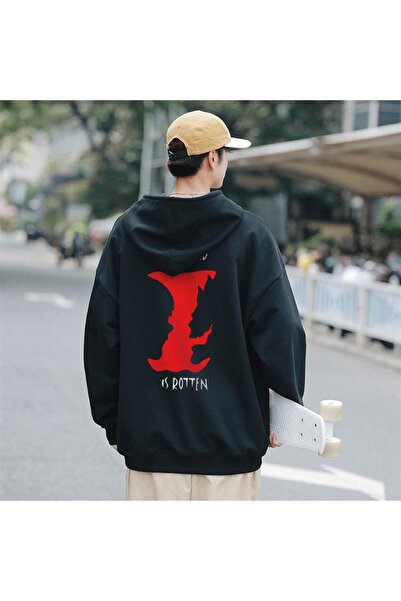 Touz Black Unisex Oversize Hooded Sweatshirt - This World Is Rotten Back Printed