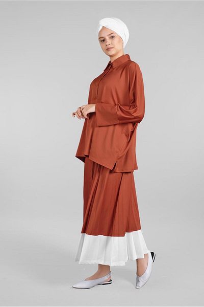 TRENDTESETTÜR Women's Brown (TILE) Bat Sleeve Pleated 2-Piece Skirt Suit 6556