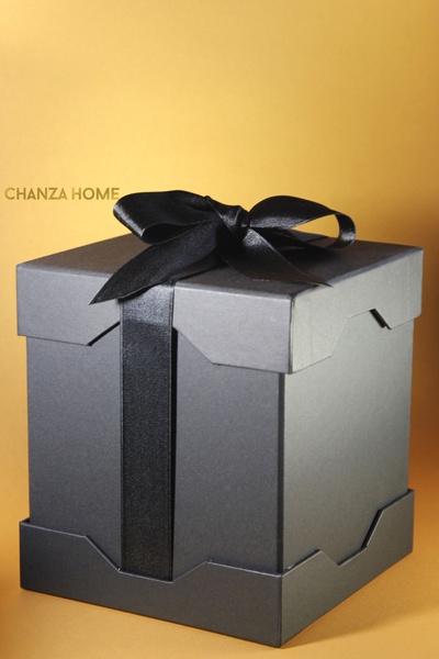 CHANZA HOME Orta Boy Kare Kurdeleli Tasarım Siyah Hediye Kutusu 15x15x17
