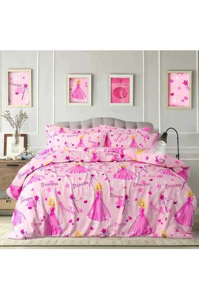 MORRİVAL طقم غطاء لحاف سينجل بينك برينسيس 120*200 مع شرشف مطاطي