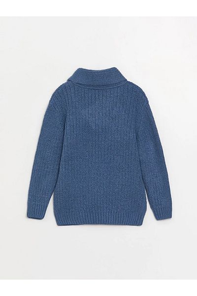 LC Waikiki Shawl Collar Hair Weave Pattern Long Sleeve Boy Knitwear Sweatshirt