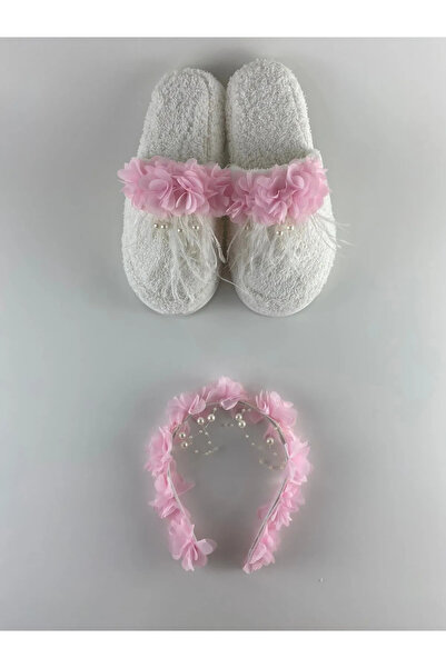 BLACKMORE Women's Pink Floral Stoned Maternity Crown Slippers Set