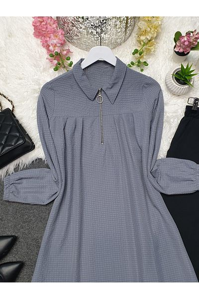 Modamorfo Ringed Half Zipper Seersucker Tunic