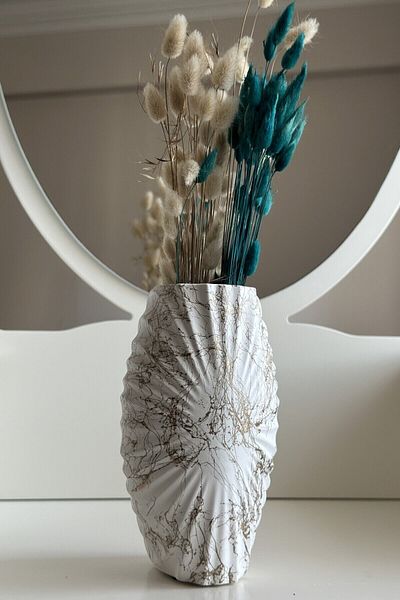 Serengeti Marble Patterned Concrete Decorative Vase - Home Decoration, Figurine and Dried Flower Pompom Vase