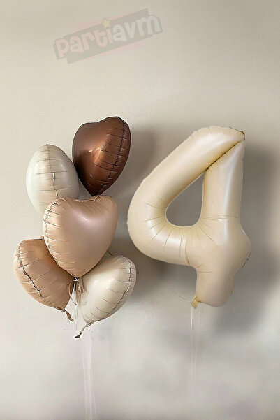 PARTİAVM Cream Number Balloon Foil Heart Brown Shades Welcome Set