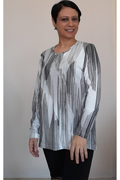 Mertcan Butik White and black printed round neck combed cotton Viscose T-shirt