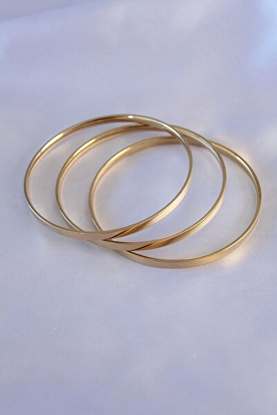 Ezo Concept 316L Çelik Gold Renk Ajda Model 3lü Kadın Bilezik