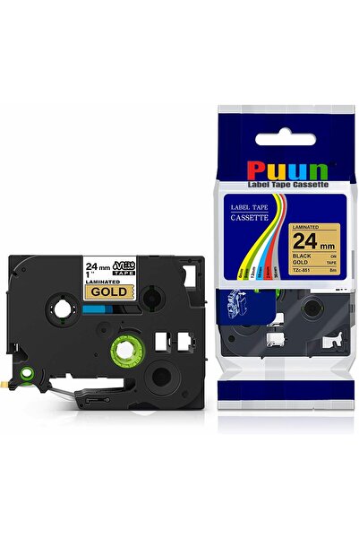 PUUN Brother P-Touch TZE-851 24 mm X 8 m Negru pe aur Bandă de etichete de la...