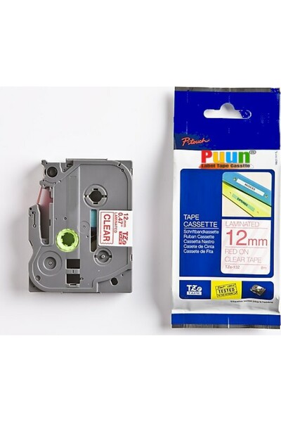 PUUN Brother P-Touch TZE-132 12 mm X 8 m roșu pe transparentă bandă de etichete de laminare compatibilă