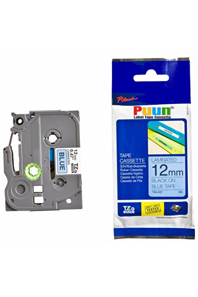 PUUN Brother P-Touch TZE-531 12mm X 8m Negru pe albastru Bandă de etichete de...
