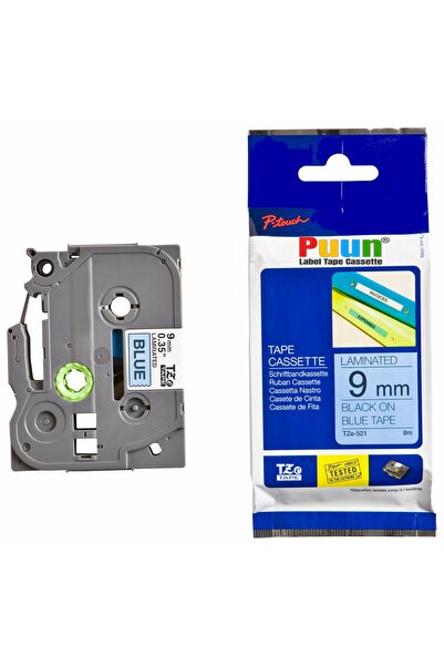 PUUN Brother P-Touch TZE-521 9mm X 8m Negru pe albastru Bandă de etichete de ...
