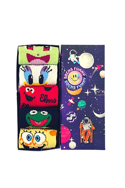 Bonapart 5 чифта цветни колежански чорапи Elmo Sponge Bob Smile в специална кутия