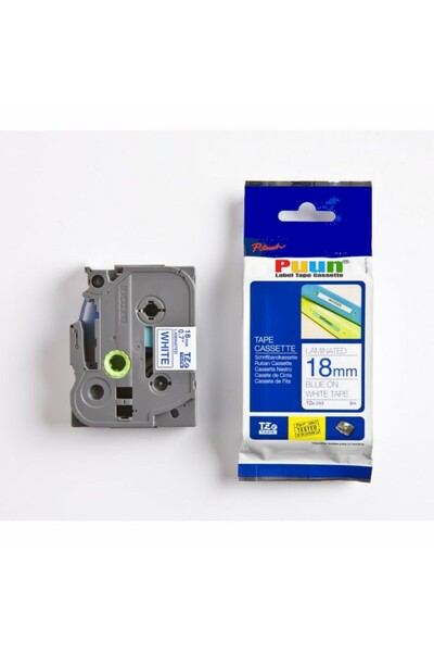 PUUN Brother P-Touch TZE-243 18mm X 8m Albastru pe alb Bandă de etichete de laminare compatibilă