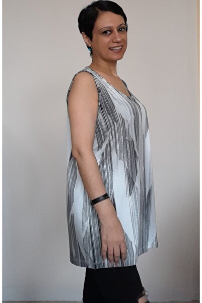 Mertcan Butik White black printed thick straps combed cotton Viscose T-Shirt