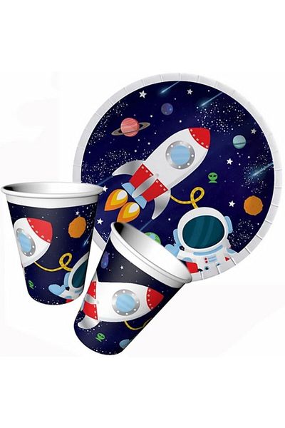 FOKUL Space Cosmic Galaxy Σετ Πάρτι Γενεθλίων 3 ετών Σετ πάρτι για 8 άτομα