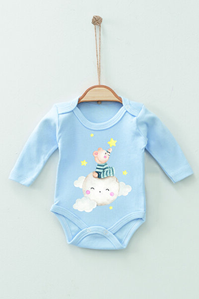 ADABEBEK %100 Pamuk Organik Pijamalı Ayı Uzun Kollu Body Badi Bebek Zıbın