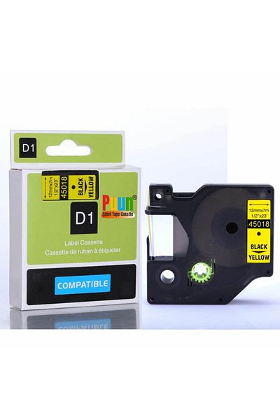PUUN Dymo D1 45018 S0720580 12 mm X 7 Mt. Casetă de etichetă compatibilă cu bandă de scris galbenă compatibilă