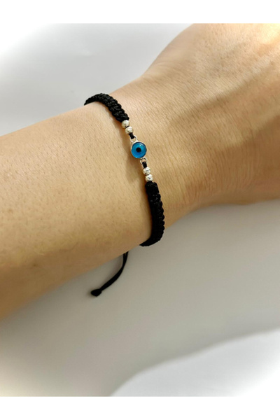 bymissmücevherat Nazar Boncuklu El İşi Makrome İpli Gümüş Bileklik