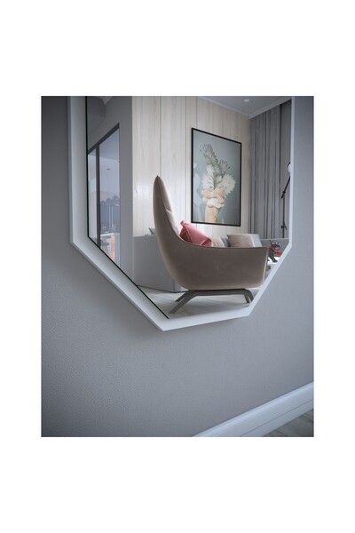nysamo Tarz Design Beyaz Sekizgen Dekoratif Boy Aynası 150x50cm