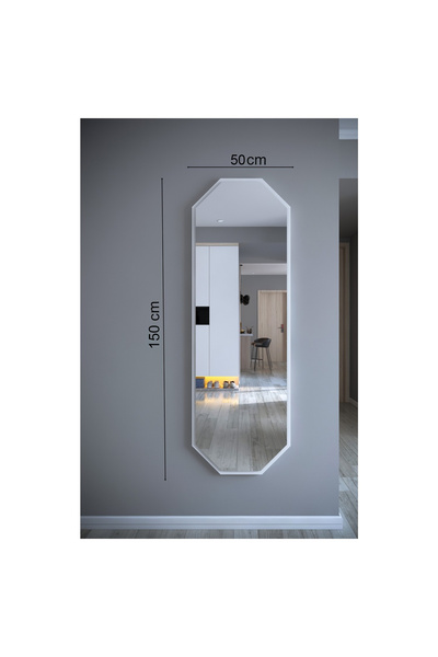 nysamo Tarz Design Beyaz Sekizgen Dekoratif Boy Aynası 150x50cm
