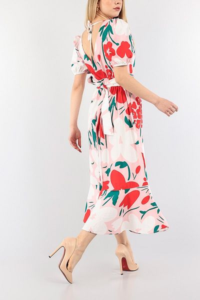 NKTCOLLECTİON Γυναικείο ροζ φόρεμα με ζώνη πλάτης με λεπτομέρεια βαμβακερή υφαντή τσέπη