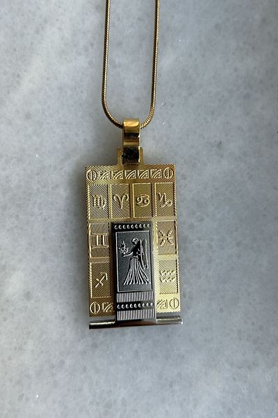 axexuar 316L REAL STEEL GOLD YELLOW ZODIAC HOROSCOPE NECKLACE WOMEN MEN'S TABLET MEDALION NECKLACE UNTARKEN