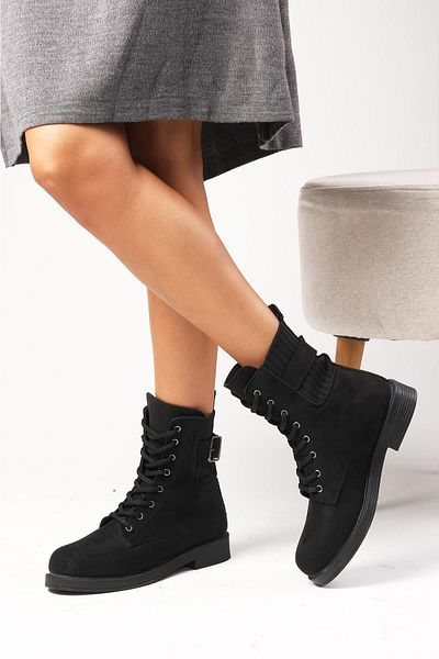 Mio Gusto Lyssa Black Color Lace-Up Women's Oxford Boots