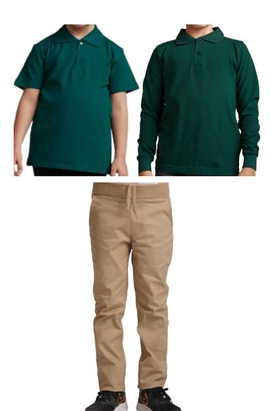 MaviMoure Pantaloni de scoala unisex pentru copii cu talie nervurata + tricou cu mânecă scurtă și lungă