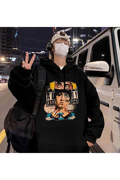 Touz Blunt Blunt Eminem Printed Black Unisex Oversize Hooded Sweatshirt