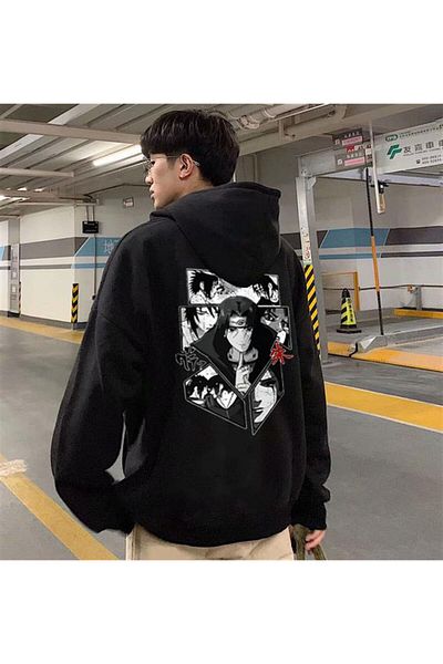 Touz Blunt Blunt Naruto Itachi Collage Back Printed Μαύρο Unisex Oversize φούτερ με κουκούλα