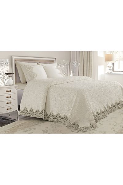 STEEL HOME COLLECTİON FRENCH LACE, SECURED 6 PIECES BLANKET SET CREAM