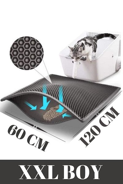 BYPET Cat Toilet Cat Litter Mat with Screen on the Front - Xxl Size - Gray Color (60 X 120 Cm)