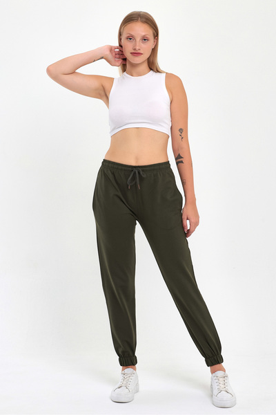 COMEOR Women's Khaki Elastic Basic Jogger Knitted Sweatpants
