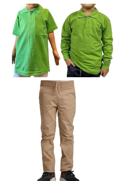 Yakalaa Pantaloni de scoala unisex pentru copii cu talie nervurata + tricou cu mânecă scurtă și lungă