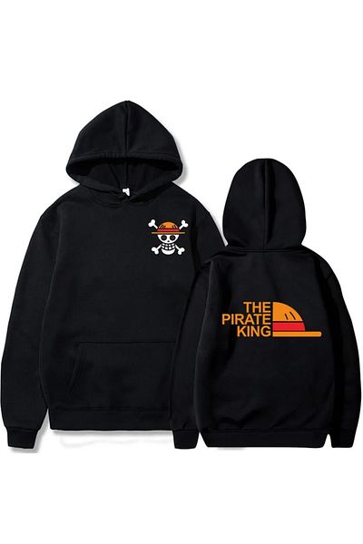 Benisengiydir سويت شيرت أسود للجنسين مطبوع عليه Pirate King مقاس كبير