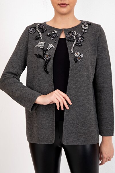 trikobis FLOWER EMBROIDERY DETAILED SPECIAL DESIGN Knitwear Cardigan