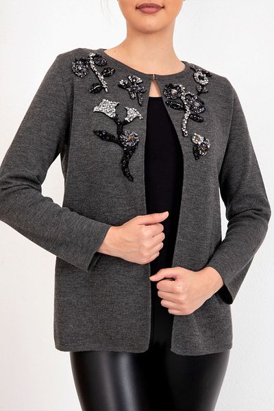 trikobis FLOWER EMBROIDERY DETAILED SPECIAL DESIGN Knitwear Cardigan