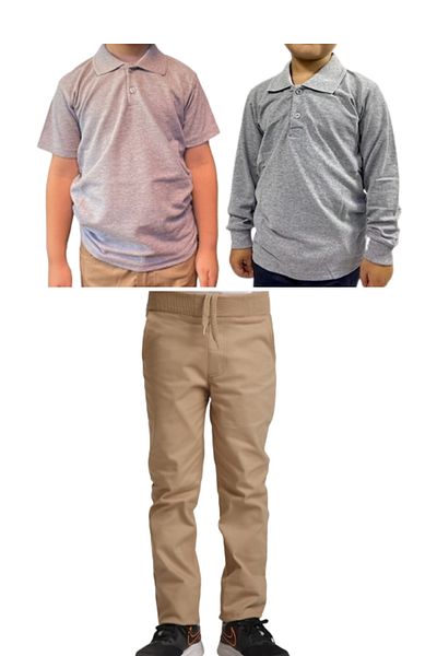 Yakalaa Pantaloni de scoala unisex pentru copii cu talie nervurata + tricou cu mânecă scurtă și lungă
